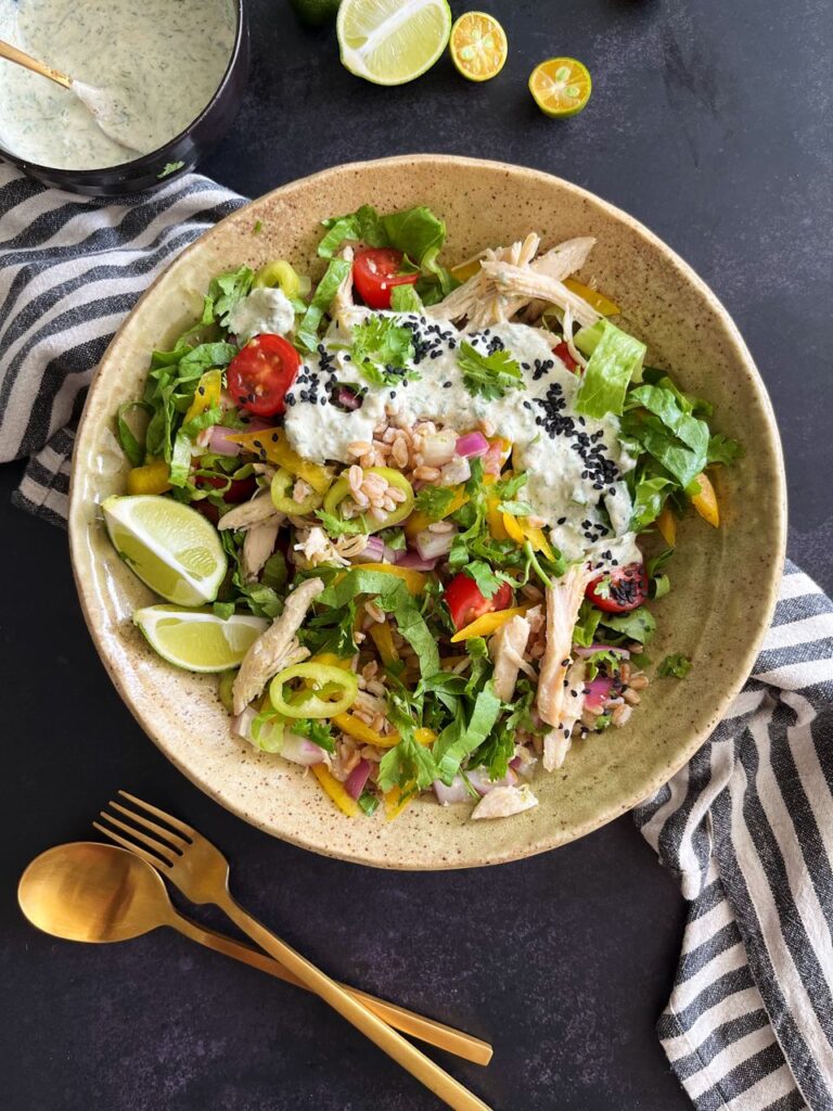 Zesty Chicken Salad with Grains, Chili, and Lime