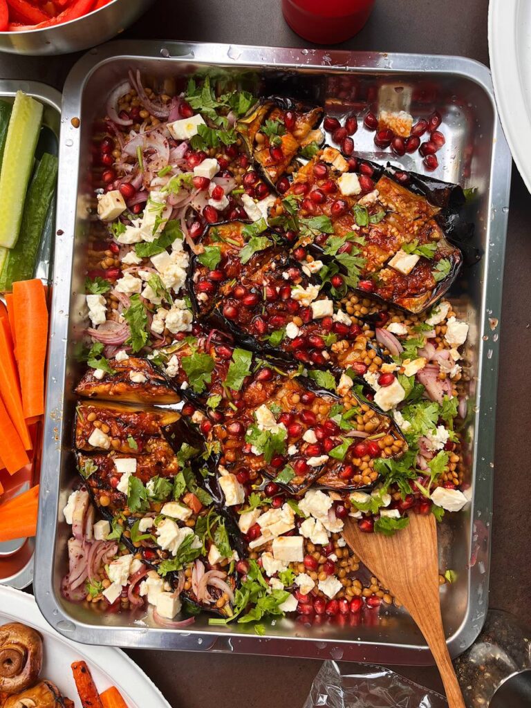 Roasted Eggplants with Lentils and Feta